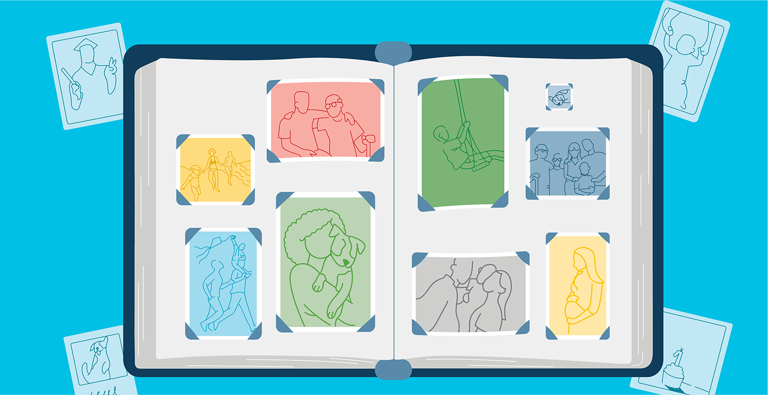 illustration of a book with images of people in it representing Capital One
